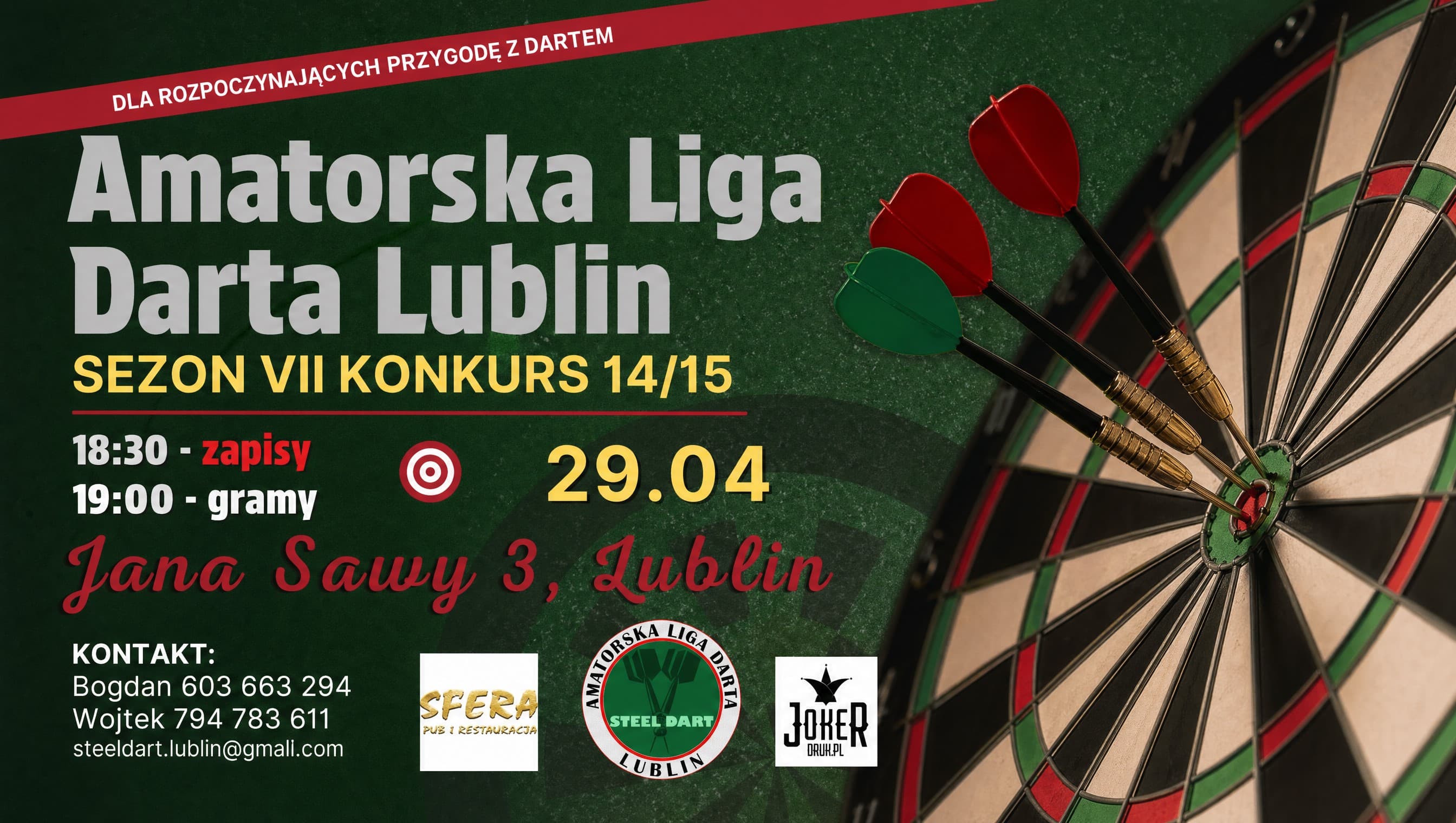 29.04.2026 r. kolejne spotkanie Amatorskiej Ligi Darta Lublin